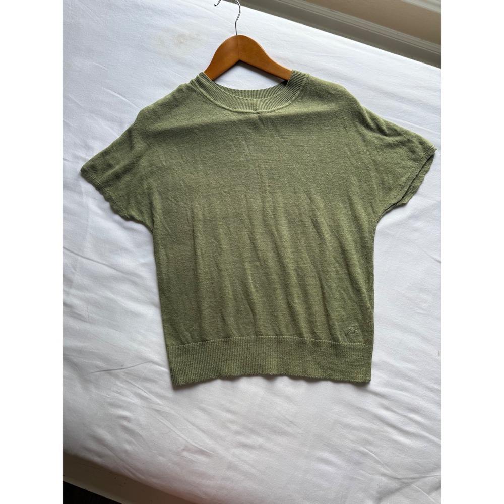 Banana Republic Green Linen Blend Short Sleeve Knit Sweater Top XS Quiet Luxury